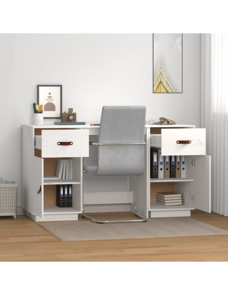Scrivania con Armadietti Bianco 135x50x75cm Legno Massello Pino
