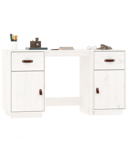 Scrivania con Armadietti Bianco 135x50x75cm Legno Massello Pino
