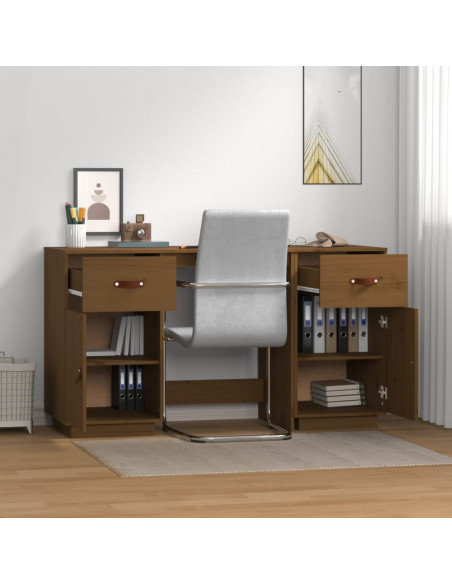 Scrivania con Armadietti Miele 135x50x75cm Legno Massello Pino