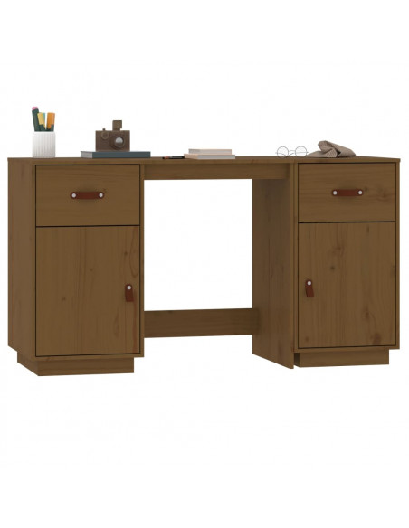 Scrivania con Armadietti Miele 135x50x75cm Legno Massello Pino