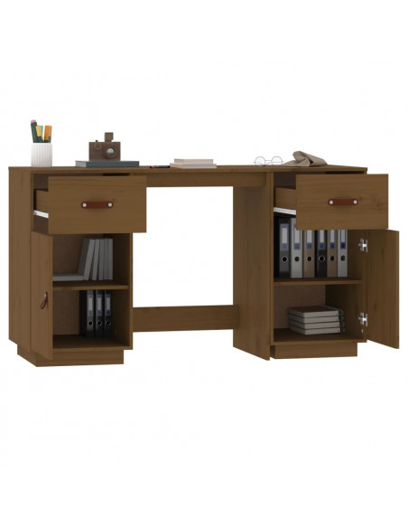 Scrivania con Armadietti Miele 135x50x75cm Legno Massello Pino