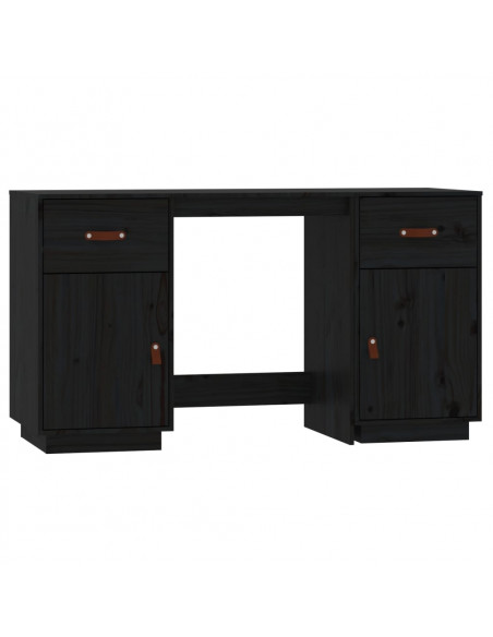 Scrivania con Armadietti Nera 135x50x75 cm Legno Massello Pino