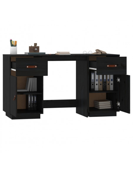 Scrivania con Armadietti Nera 135x50x75 cm Legno Massello Pino