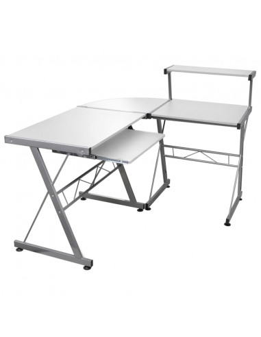 Scrivania Computer Angolare Bianca 132x112x99 Legno Multistrato