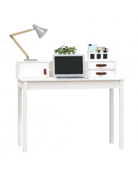 Scrivania Bianca 110x50x93 cm in Legno Massello di Pino