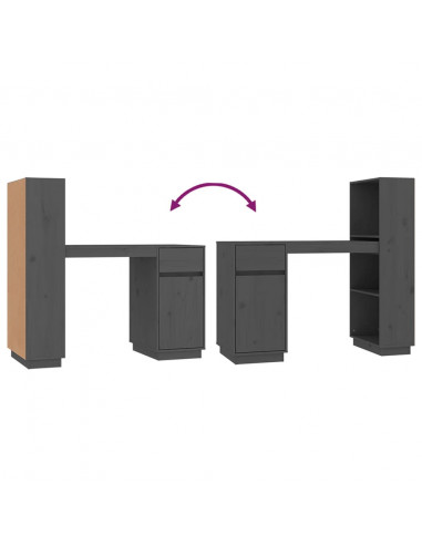 Scrivania Grigia 110x53x117 cm in Legno Massello di Pino