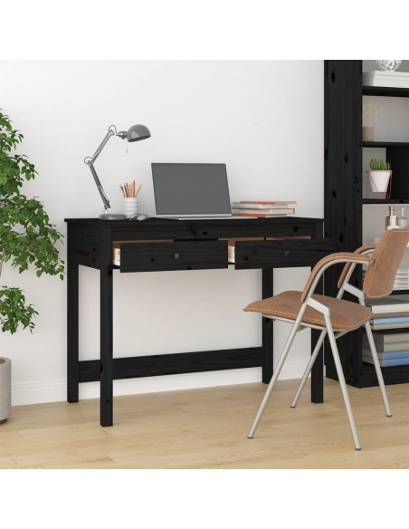 Scrivania con Cassetti Nera 100x50x78 cm Legno Massello di Pino