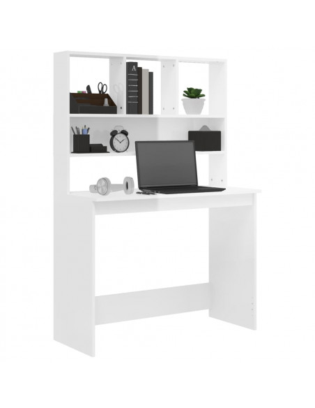 Scrivania Mensole Bianco Lucido 102x45x148 cm Legno Multistrato