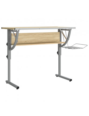 Scrivania Sonoma e Grigio 110x53x(58-87) cm Multistrato Acciaio