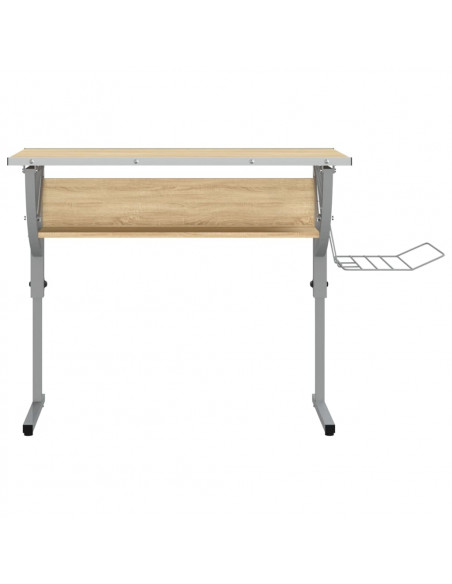 Scrivania Sonoma e Grigio 110x53x(58-87) cm Multistrato Acciaio