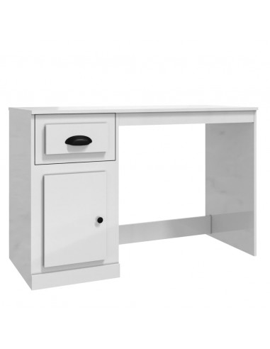 Scrivania Cassetto Bianco Lucido 115x50x75 cm Legno Multistrato