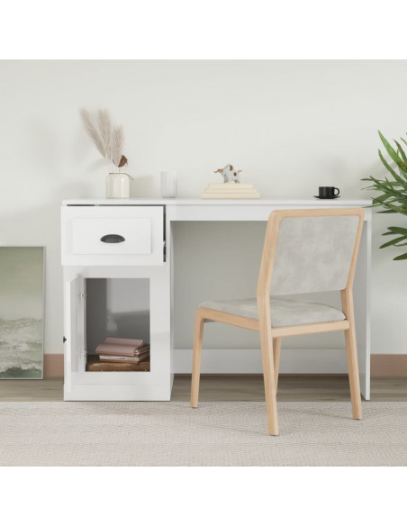 Scrivania Cassetto Bianco Lucido 115x50x75 cm Legno Multistrato