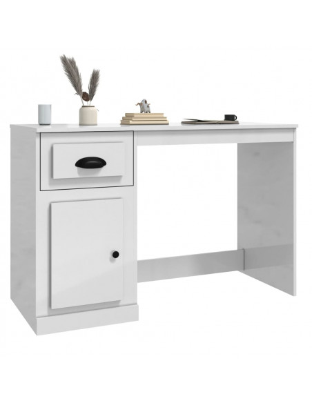 Scrivania Cassetto Bianco Lucido 115x50x75 cm Legno Multistrato