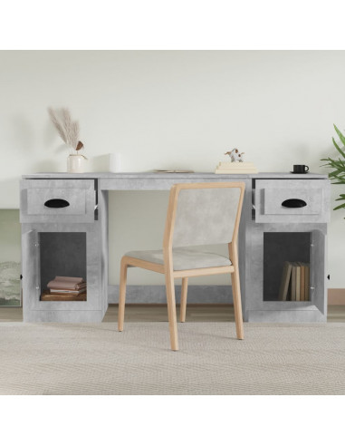 Scrivania con Armadietto Grigio Cemento in Legno Multistrato