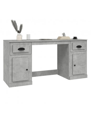 Scrivania con Armadietto Grigio Cemento in Legno Multistrato