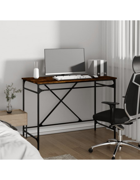Scrivania Rovere Fumo 100x50x75 cm in Legno Multistrato e Ferro