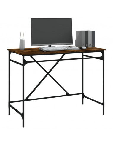 Scrivania Rovere Fumo 100x50x75 cm in Legno Multistrato e Ferro