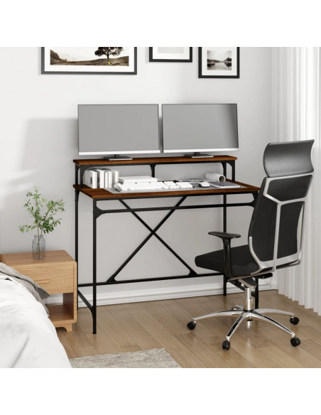 Scrivania Rovere Marrone 100x50x90 cm Legno Multistrato e Ferro