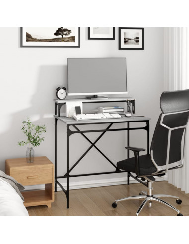 Scrivania Grigio Sonoma 80x50x90 cm Legno Multistrato e Ferro