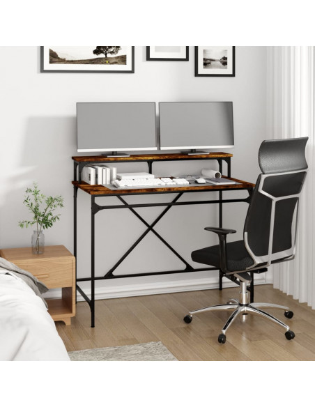 Scrivania Rovere Fumo 100x50x90 cm in Legno Multistrato e Ferro