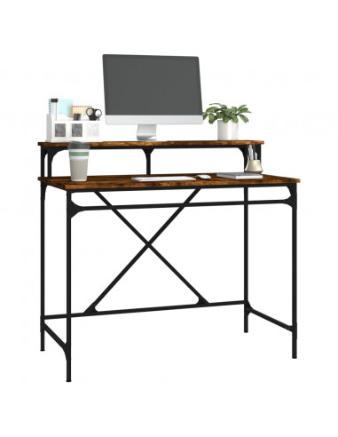 Scrivania Rovere Fumo 100x50x90 cm in Legno Multistrato e Ferro