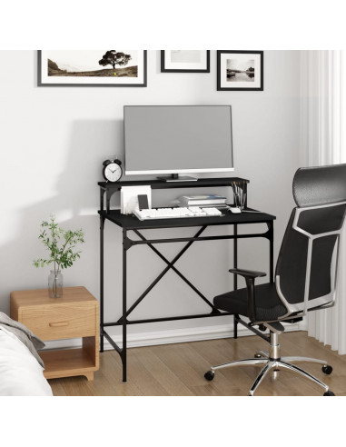 Scrivania Nera 80x50x90 cm in Legno Multistrato e Ferro