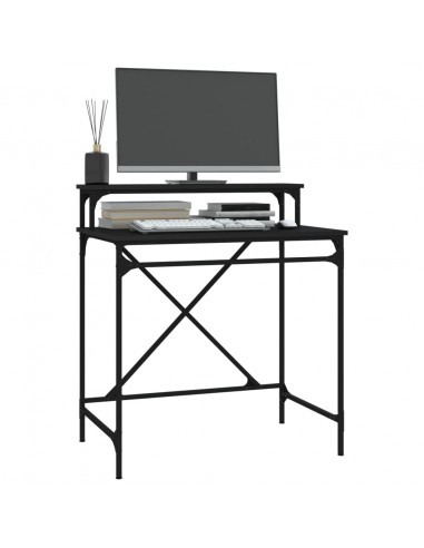 Scrivania Nera 80x50x90 cm in Legno Multistrato e Ferro