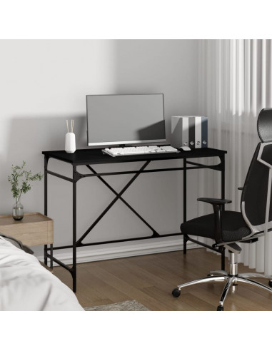 Scrivania Nera 100x50x75 cm in Legno Multistrato e Ferro