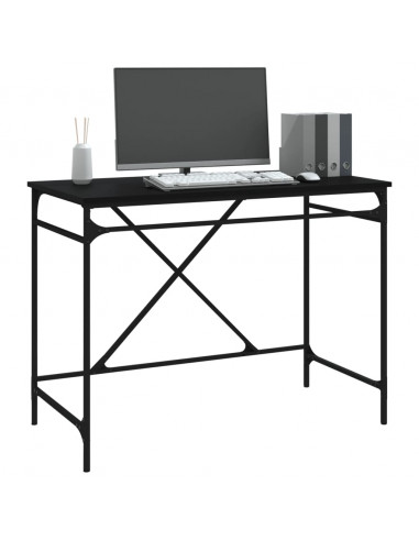 Scrivania Nera 100x50x75 cm in Legno Multistrato e Ferro