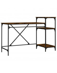 Scrivania Ripiani Rovere Fumo 135x50x90 cm Multistrato e Ferro 2