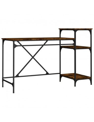 Scrivania Ripiani Rovere Fumo 135x50x90 cm Multistrato e Ferro