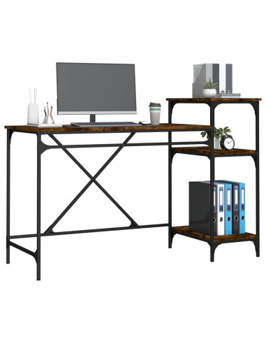 Scrivania Ripiani Rovere Fumo 135x50x90 cm Multistrato e Ferro