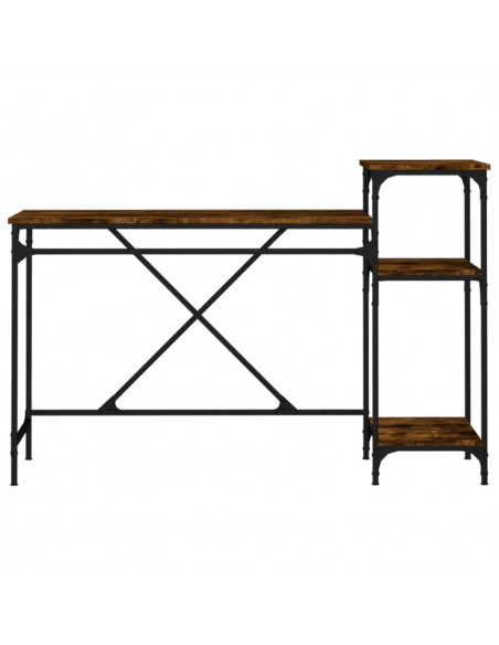 Scrivania Ripiani Rovere Fumo 135x50x90 cm Multistrato e Ferro