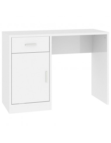 Scrivania Cassetto Bianco Lucido 100x40x73cm Legno Multistrato