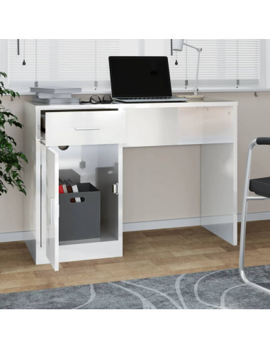 Scrivania Cassetto Bianco Lucido 100x40x73cm Legno Multistrato