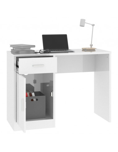 Scrivania Cassetto Bianco Lucido 100x40x73cm Legno Multistrato