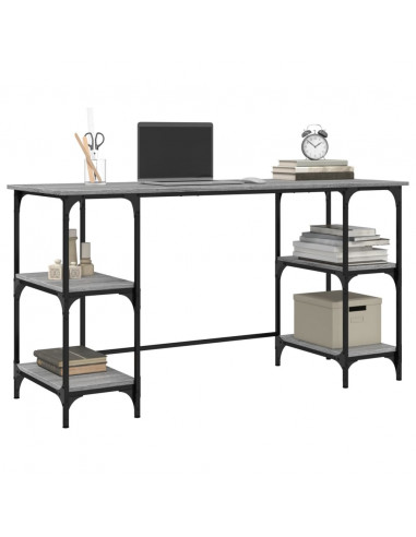 Scrivania Grigio Sonoma 140x50x75cm Metallo e Legno Multistrato