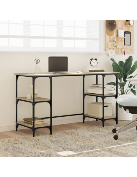 Scrivania Rovere Sonoma 140x50x75cm Metallo e Legno Multistrato