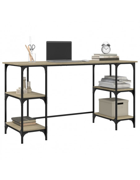 Scrivania Rovere Sonoma 140x50x75cm Metallo e Legno Multistrato