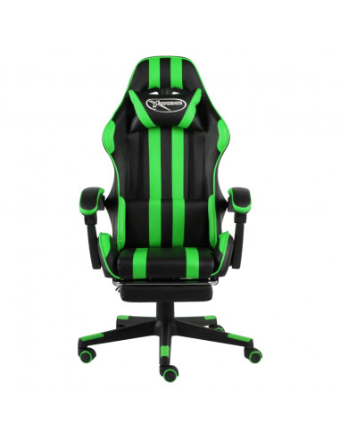 Sedia da Gaming con Poggiapiedi Nero e Verde in Similpelle