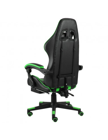 Sedia da Gaming con Poggiapiedi Nero e Verde in Similpelle