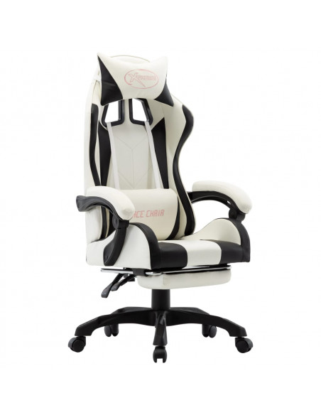 Sedia da Gaming con Poggiapiedi Nera e Bianca in Similpelle