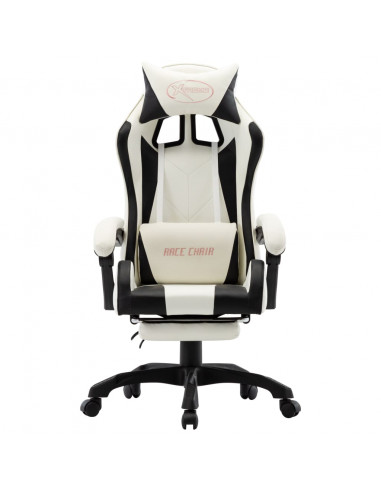 Sedia da Gaming con Poggiapiedi Nera e Bianca in Similpelle