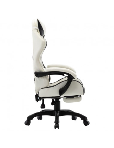 Sedia da Gaming con Poggiapiedi Nera e Bianca in Similpelle