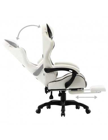 Sedia da Gaming con Poggiapiedi Nera e Bianca in Similpelle