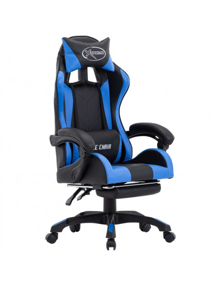 Sedia da Gaming con Poggiapiedi Blu e Nera in Similpelle