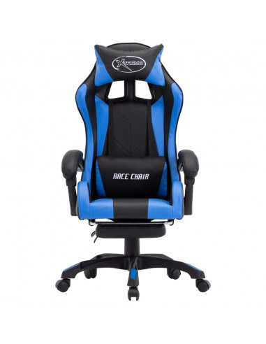 Sedia da Gaming con Poggiapiedi Blu e Nera in Similpelle