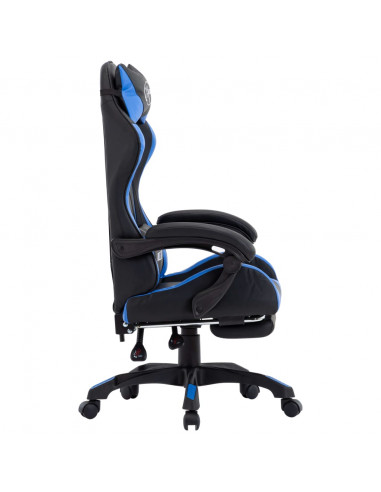Sedia da Gaming con Poggiapiedi Blu e Nera in Similpelle