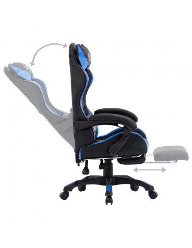 Sedia da Gaming con Poggiapiedi Blu e Nera in Similpelle