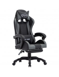 Sedia da Gaming con Poggiapiedi Grigia e Nera in Similpelle 2